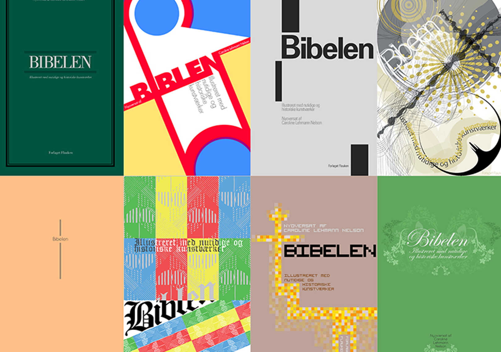 Front page covers for the Bibel after different time periods — Graphic Design